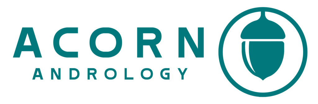 Acorn Andrology logo featuring an acorn icon beside the clinic name in teal text.