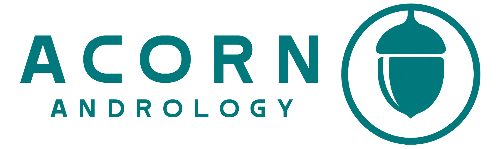 Acorn Andrology logo featuring an acorn icon beside the clinic name in teal text.